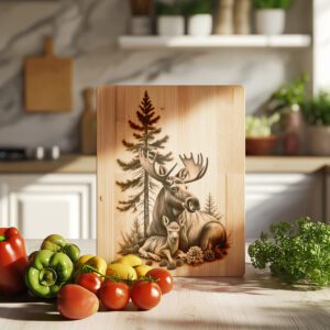 Charcuterie Board Laser Engraving File, Moose Deer Forest,