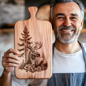 Charcuterie Board Laser Engraving File, Moose Deer Forest,