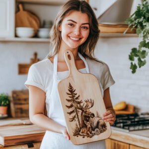 Charcuterie Board Laser Engraving File, Moose Deer Forest,