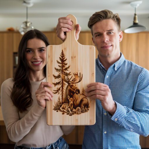 Charcuterie Board Laser Engraving File, Moose Deer Forest,