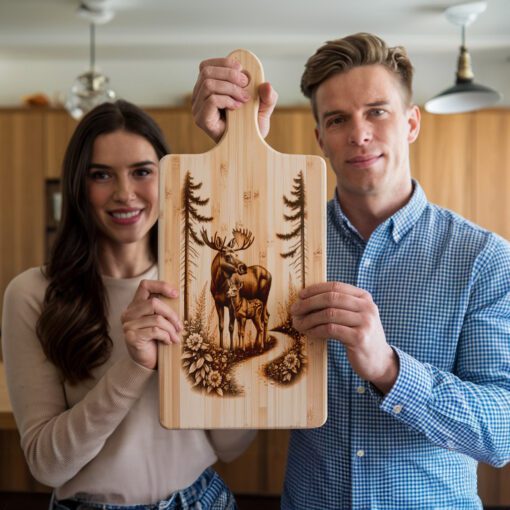 Charcuterie Board Laser Engraving File, Moose Deer Nature
