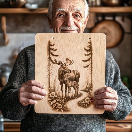 Charcuterie Board Laser Engraving File, Moose Deer Nature