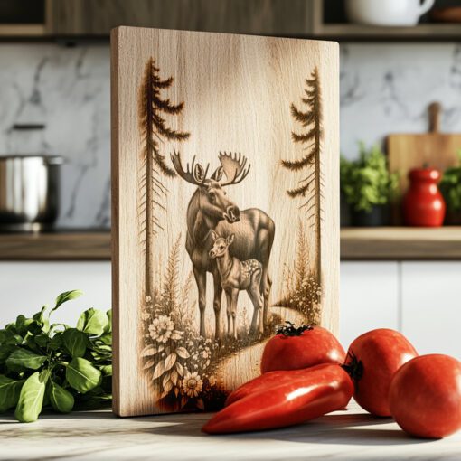 Charcuterie Board Laser Engraving File, Moose Deer Nature