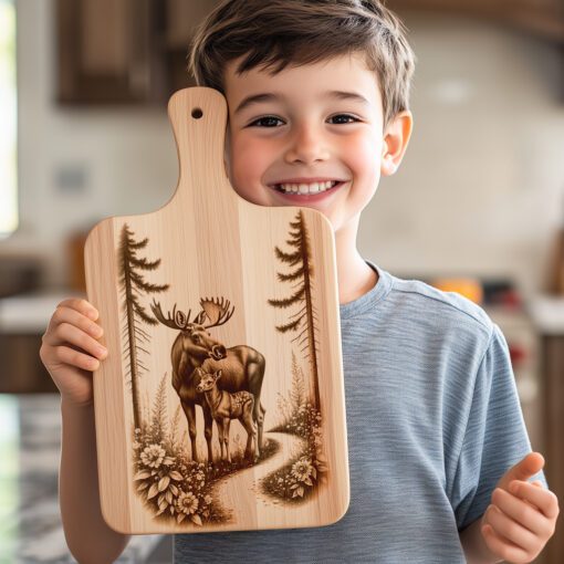 Charcuterie Board Laser Engraving File, Moose Deer Nature