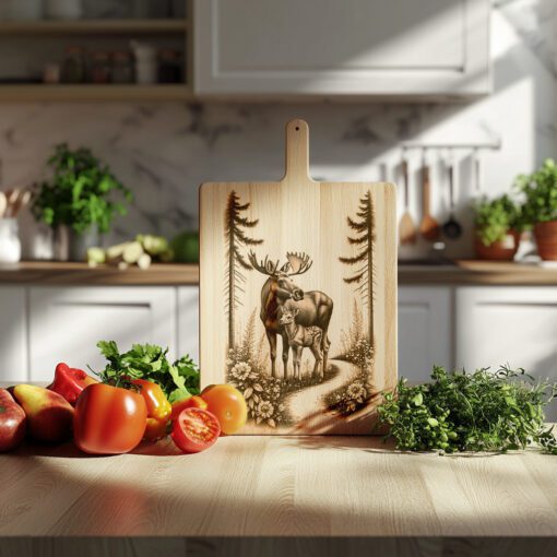 Charcuterie Board Laser Engraving File, Moose Deer Nature
