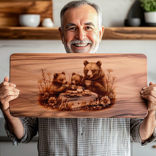 Archivo de grabado láser para tabla de charcutería, Fiesta de té de los tres osos, Decoración del bosque - Imagen 2