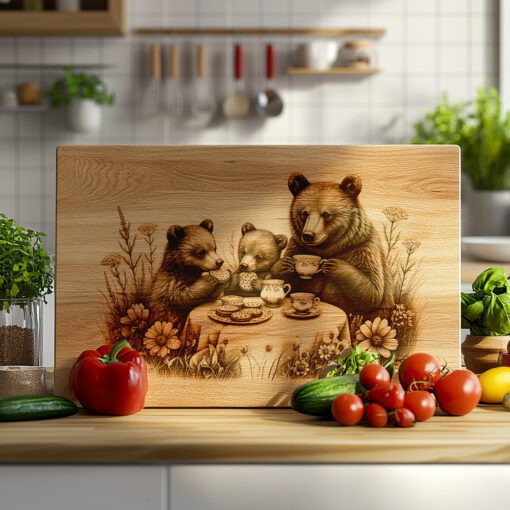 Archivo de grabado láser para tabla de charcutería, Fiesta de té de los tres osos, Decoración del bosque - Imagen 3