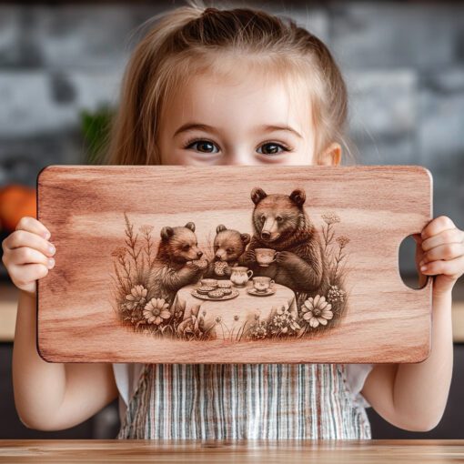 Archivo de grabado láser para tabla de charcutería, Fiesta de té de los tres osos, Decoración del bosque - Imagen 4