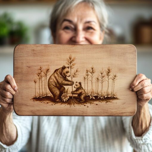 File per Incisione Laser Tagliere Salumi, Disegno Albero con Due Orsi, Decorazione Cucina Bosco - immagine 3