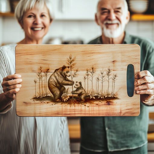 File per Incisione Laser Tagliere Salumi, Disegno Albero con Due Orsi, Decorazione Cucina Bosco - immagine 5