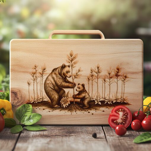 Charcuterie Board Laser Engraving File, Two Bears Tree
