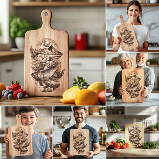 Archivos de Grabado Láser para Tabla de Embutidos, Ilusión 3D de Animales, Regalo para Decoración de Cocina - Imagen 3