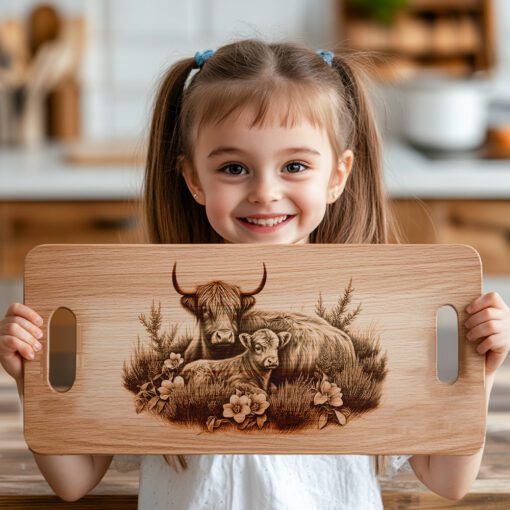 Charcuterie Board Laser Engraving, Highland Cows, Rustic Kitchen