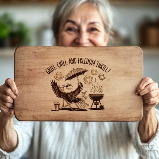 Archivo de grabado láser para tabla de embutidos patriótica de águila, idea de regalo para decoración de cocina - Imagen 3