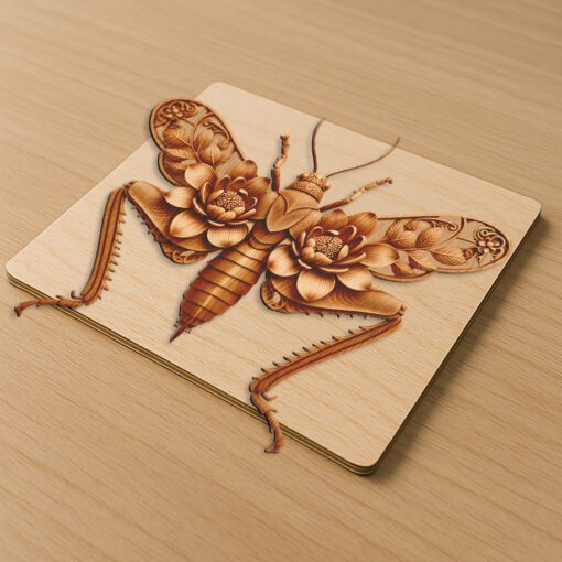 Grasshopper 3D Illusion Laser Engraving File, Intricate Nature