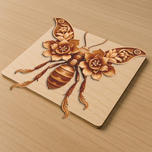 Insect 3D Illusion Laser Engraving File, Ant Floral