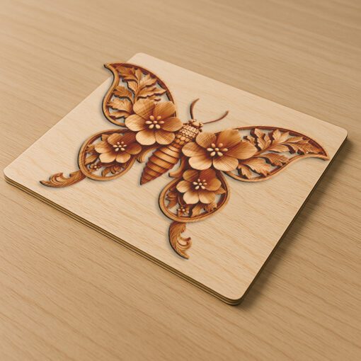 Insect 3D Illusion Laser Engraving File, Floral Leaf
