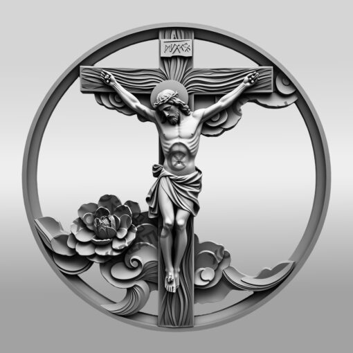 Jesus 3D Illusion Laser Engraving Design, Cross Floral