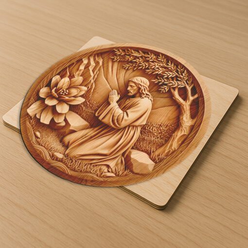 Jesus 3D Illusion Laser Engraving File, Praying Garden
