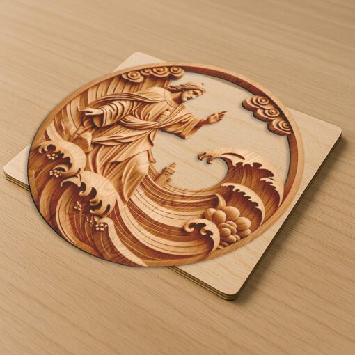 Jesus 3D Illusion Laser Engraving, Walking On Water