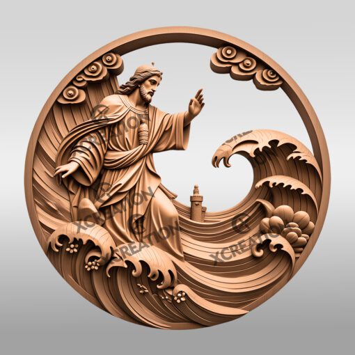 Jesus 3D Illusion Laser Engraving, Walking On Water