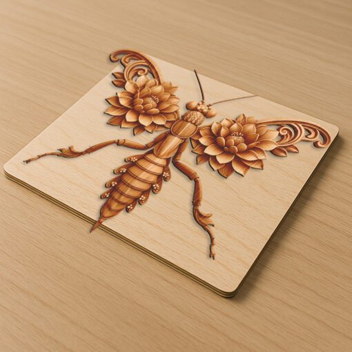 Praying Mantis 3D Illusion Laser Engraving File, Ornate