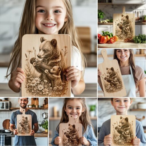 Bärenfamilie Wurstbrett Laser Gravur Bundle, Waldküchen Dekor, Geschenk – Bild 2