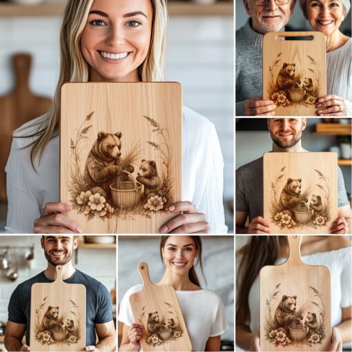 Bärenfamilie Wurstbrett Laser Gravur Bundle, Waldküchen Dekor, Geschenk – Bild 3