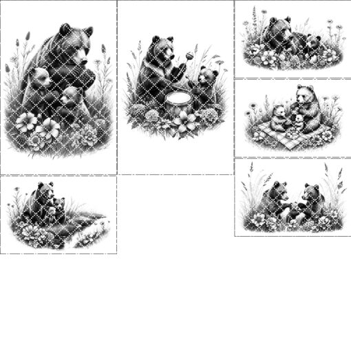 Bear Family Charcuterie Board Laser Engraving Designs, Rustic