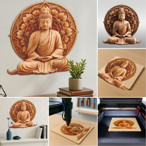 Buddha 3D Illusion Engraving File Bundle, Spiritual Zen
