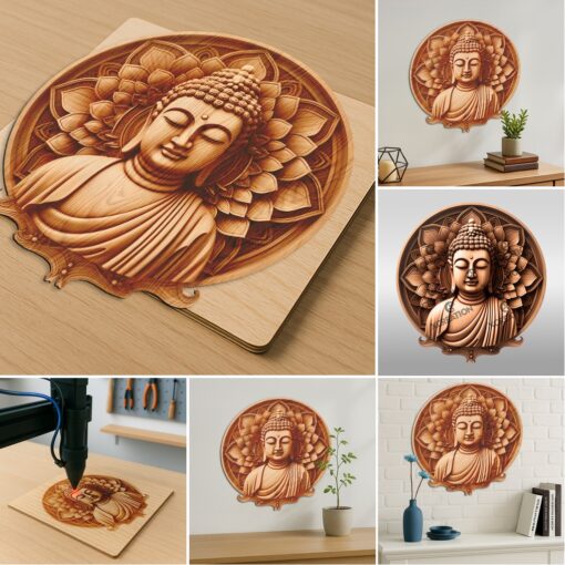 Buddha 3D Illusion Engraving File Bundle, Spiritual Zen