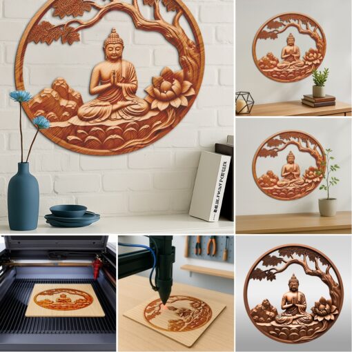 Buddha 3D Illusion Laser Engraving Digital Art Bundle,