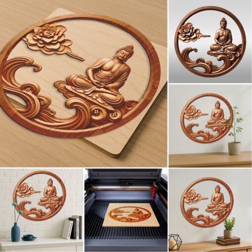 Buddha 3D Illusion Laser Engraving Digital Art Bundle,
