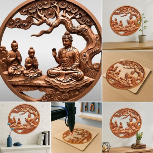 Buddha 3D Illusion Laser Engraving Digital Art Bundle,