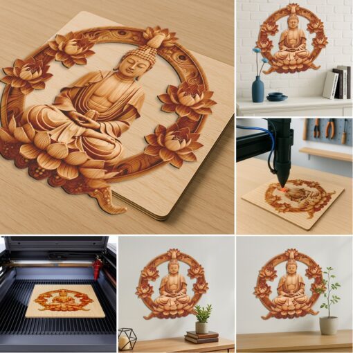 Buddha 3D Illusion Laser Engraving Digital Art Bundle,