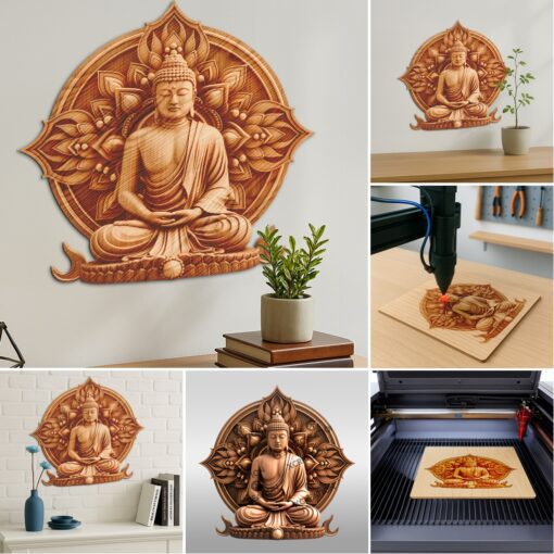 Buddha 3D Illusion Laser Engraving Templates, Spiritual Lotus