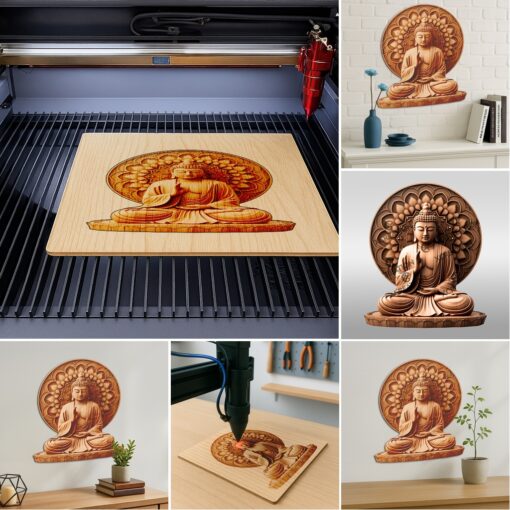 Buddha 3D Illusion Laser Engraving Templates, Spiritual Lotus