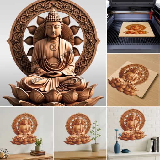 Buddha 3D Illusion Laser Engraving Templates, Spiritual Lotus