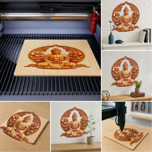 Buddha 3D Illusion Laser Engraving Templates, Spiritual Lotus