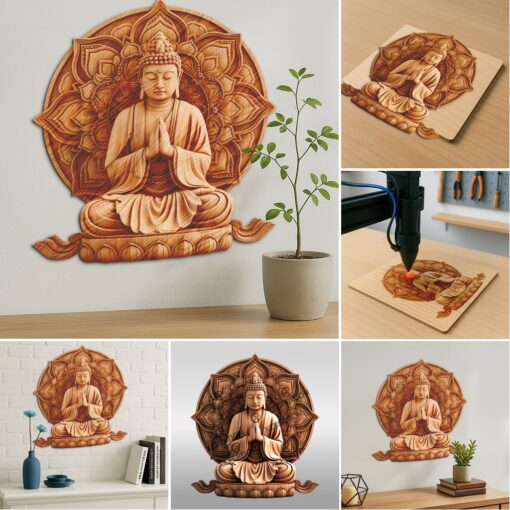 Buddha 3D Illusion Laser Engraving Templates, Spiritual Lotus