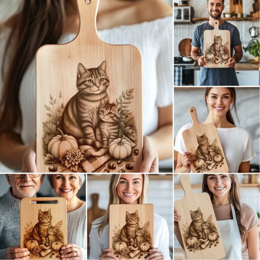 Cat Family Charcuterie Board Engraving Bundle, Kitchen Decor,