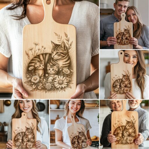 Cat Family Charcuterie Board Engraving Bundle, Kitchen Decor,