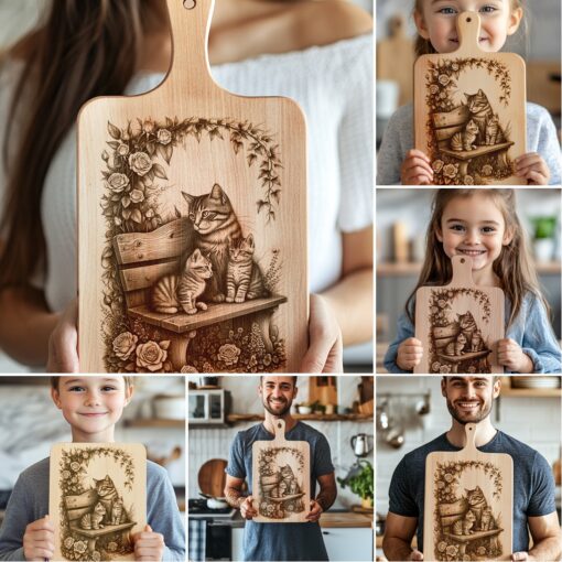 Cat Family Charcuterie Board Engraving Bundle, Kitchen Decor,
