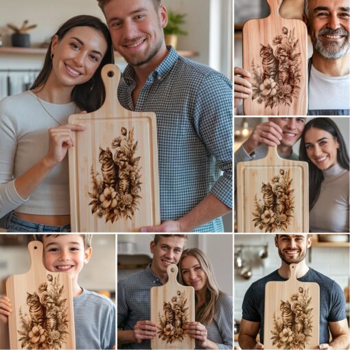 Cat Family Charcuterie Board Engraving Bundle, Kitchen Decor,