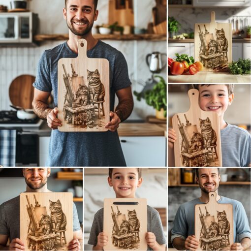 Cat Family Charcuterie Board Engraving Bundle, Kitchen Decor,