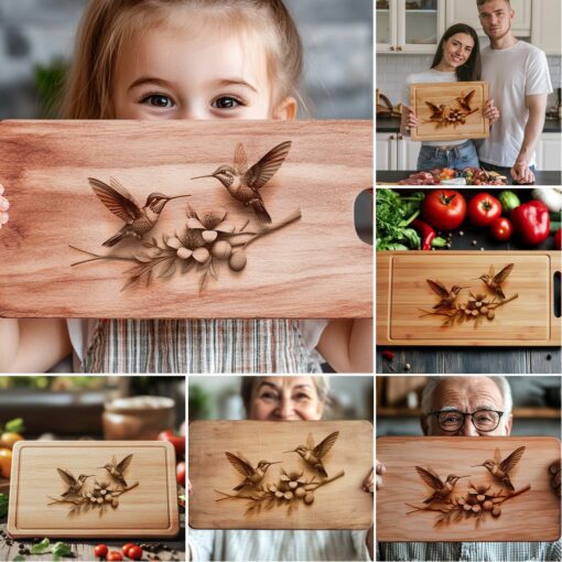 Charcuterie Board Engraving Bundle, 3D Hummingbird Design, Kitchen