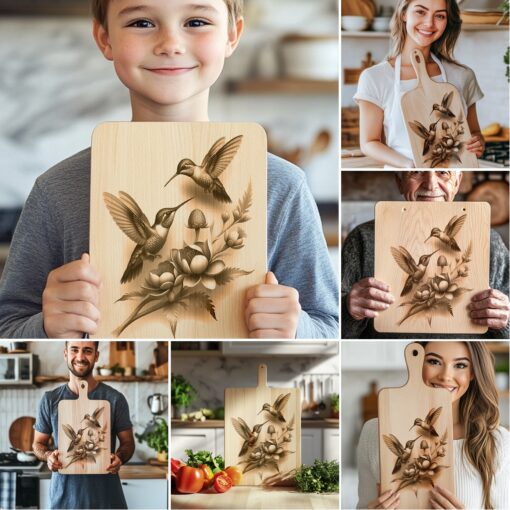 Charcuterie Board Engraving Bundle, 3D Hummingbird Design, Kitchen