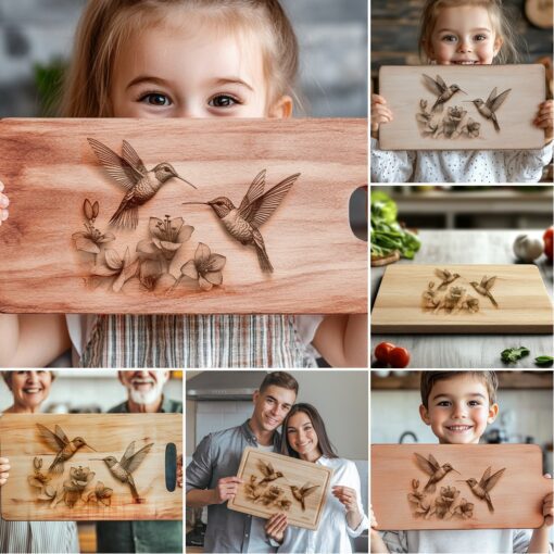 Charcuterie Board Engraving Bundle, 3D Hummingbird Design, Kitchen