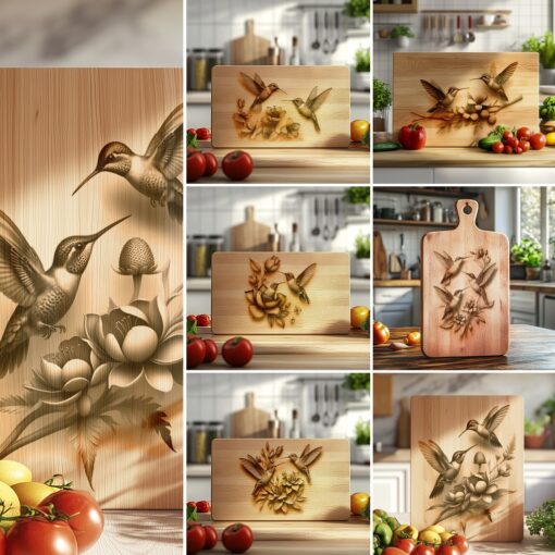 Charcuterie Board Engraving Bundle, 3D Hummingbird Design, Kitchen