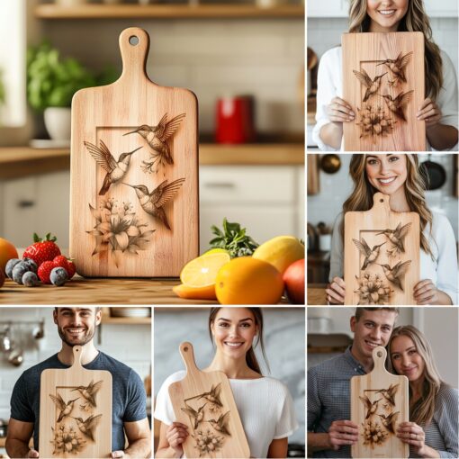 Paquete de grabado para tabla de embutidos, Diseños 3D de colibríes, Archivos de decoración para cocina - Imagen 2